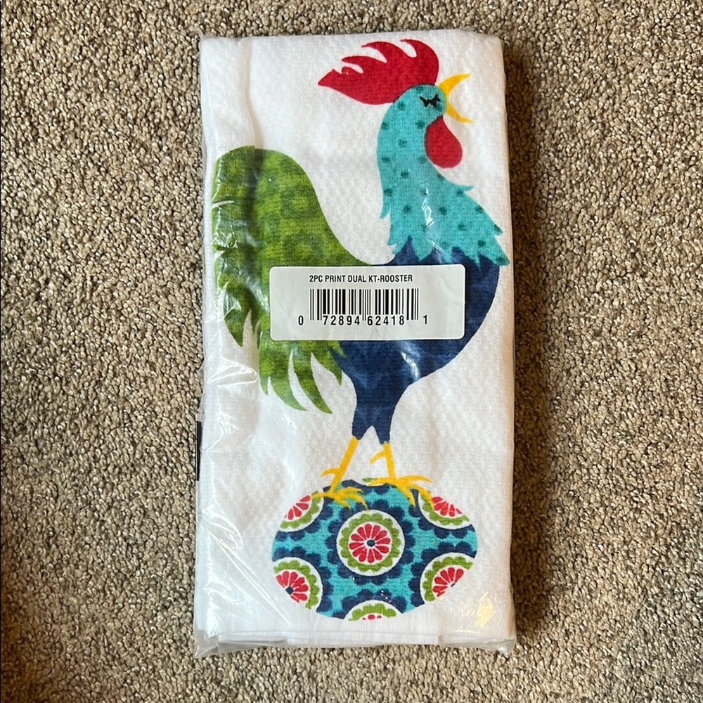 Colorful Rooster Kitchen Towel Set, 2 pack